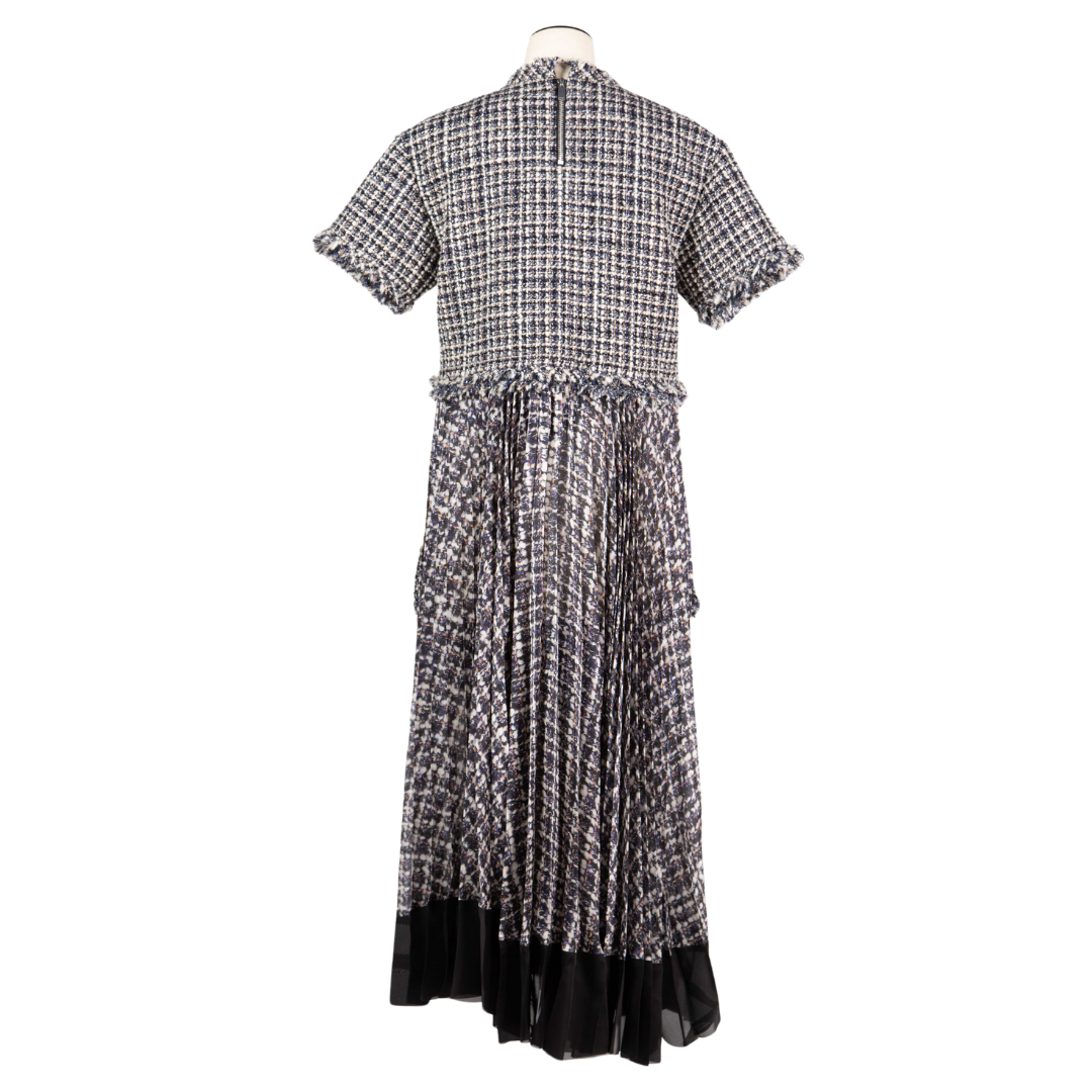 送料関税込♢sacai サカイ Tweed & Knit ミニワンピース sacai(サカイ) Wool Knit × Chalk Stripe Dress ニット