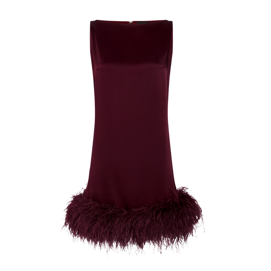 LAPOINTE Satin Sleeveless Mini Dress With Feathers