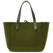 Back view of a khaki polyester blend bag with leather straps. The back of the bag is shown, highlighting the design and structure of the straps.