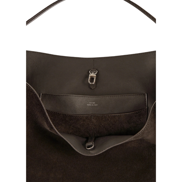 Brown Suede Belted Tote
