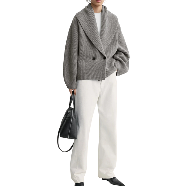 Mid Grey Shawl Lapel Cardigan