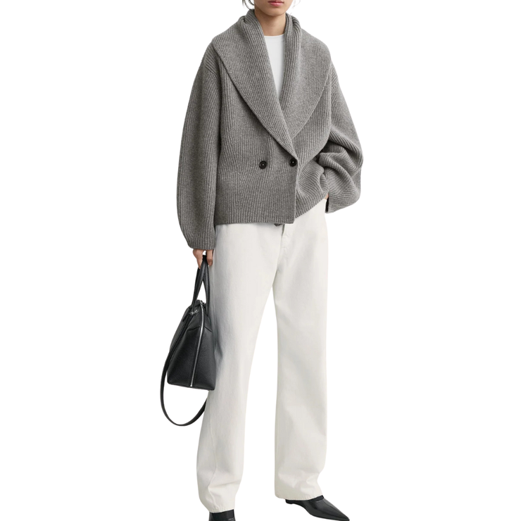 Mid Grey Shawl Lapel Cardigan