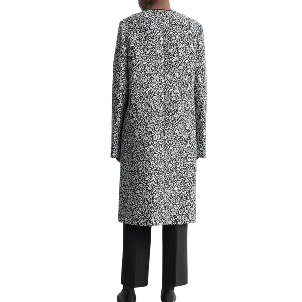 Collarless Black & White Floral Coat