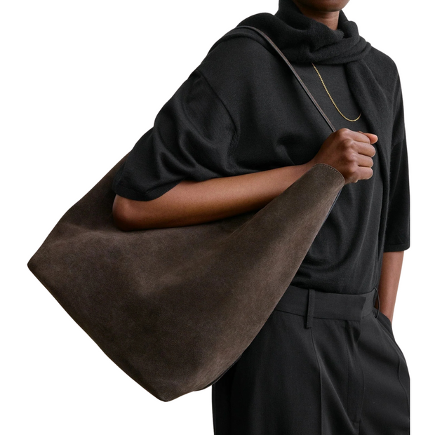 Brown Suede Belted Tote
