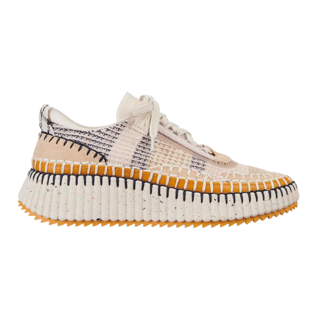 Woven sneakers on white background.