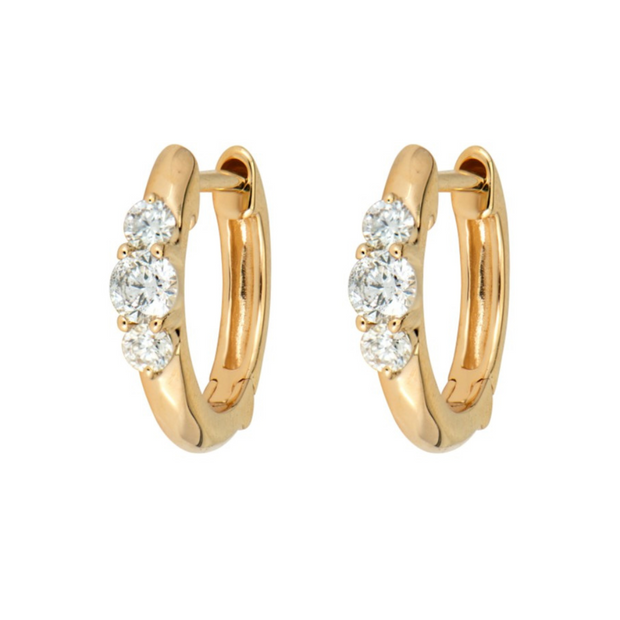 Diamond Prong Small Engraved Hoops - PAIR