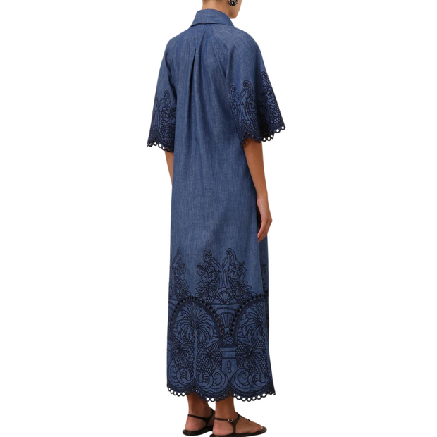 Denim Embroidered Maxi Dress