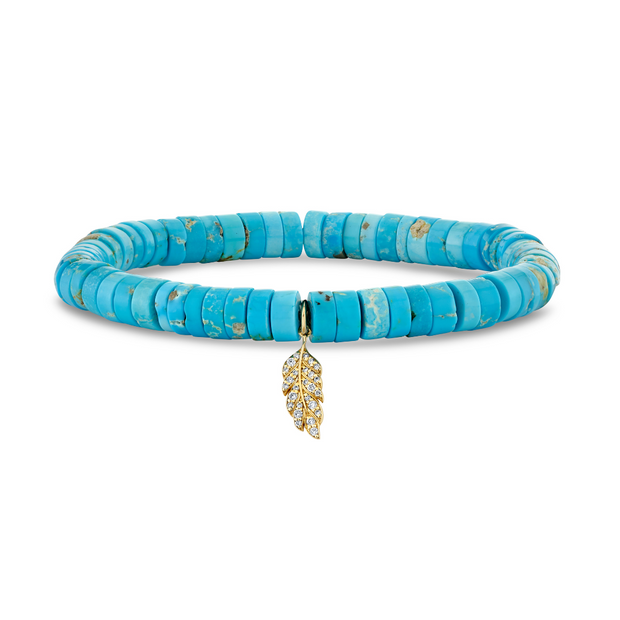 Turquoise & Tiny Feather Beaded Bracelet