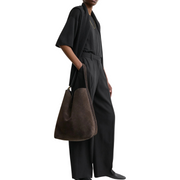 Brown Suede Belted Tote