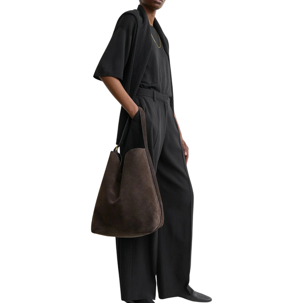 Brown Suede Belted Tote