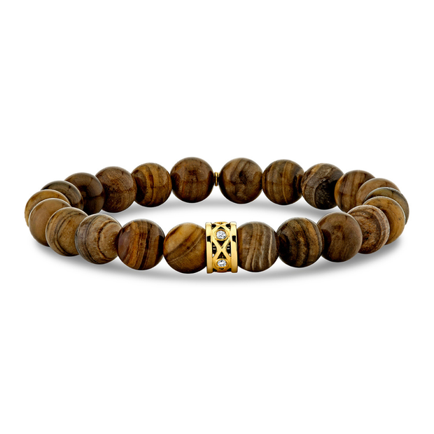 Petrified Wood Beads & Fishnet Rondelle Bracelet