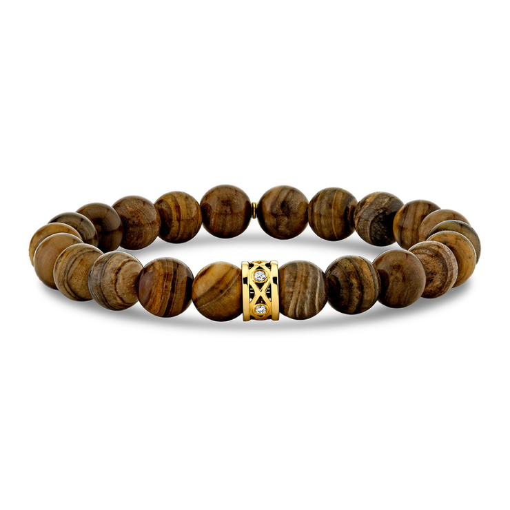 Petrified Wood Beads & Fishnet Rondelle Bracelet