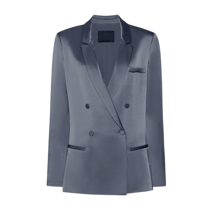 Grey Blue Satin Blazer