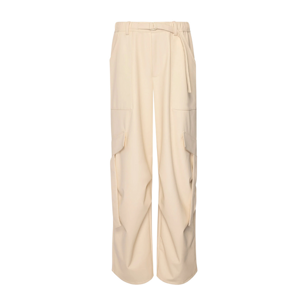 Ecru Faux Leather Pocket Pant