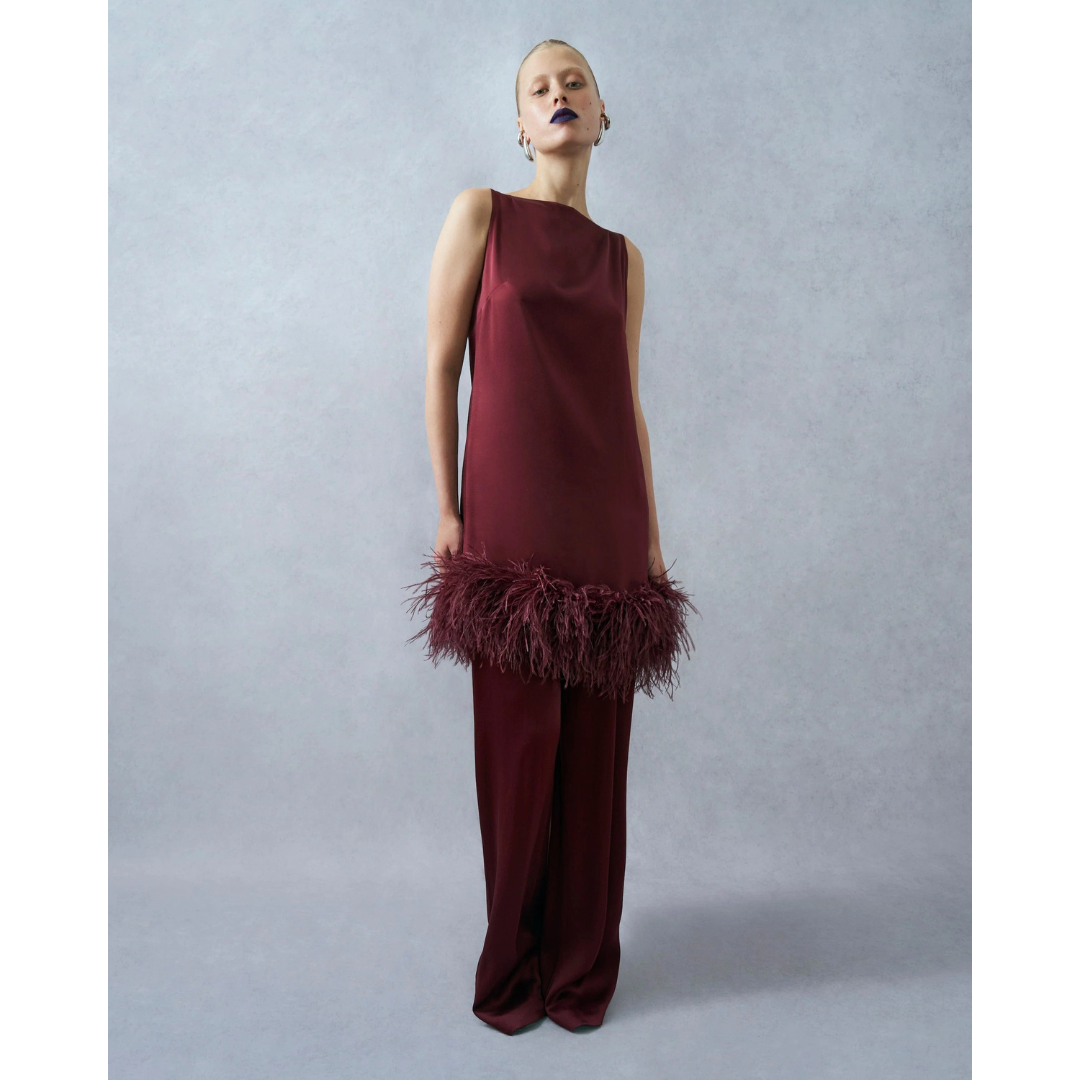 LAPOINTE Satin Sleeveless Mini Dress With Feathers