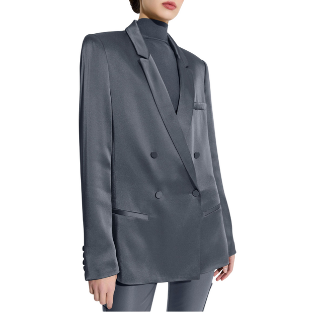 Grey Blue Satin Blazer