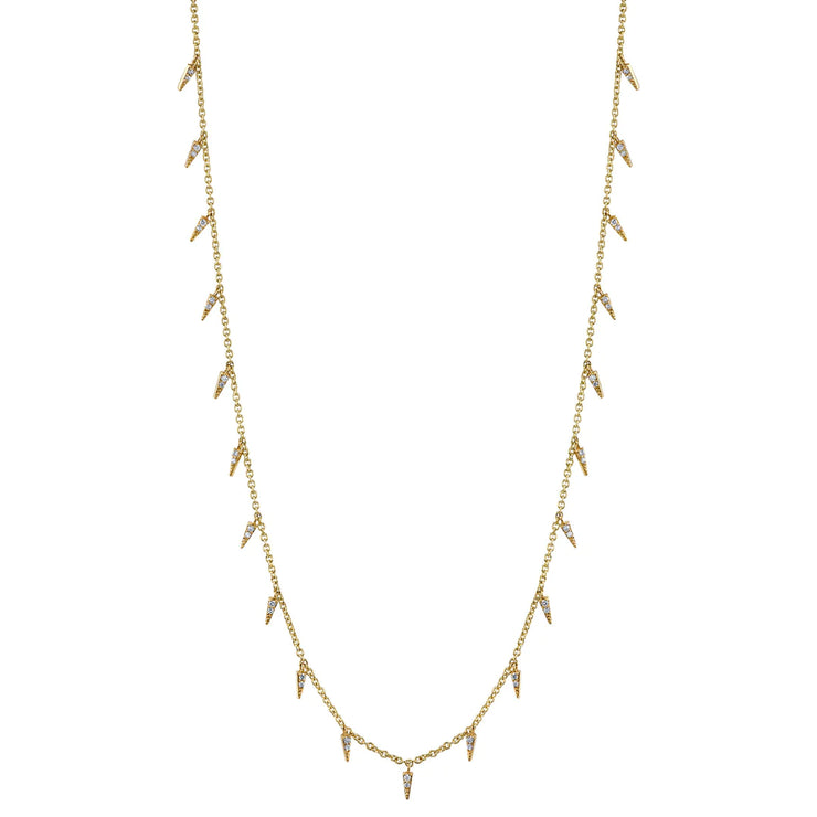 Fringe diamond necklace on white background.