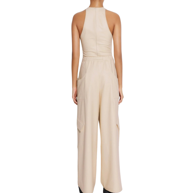 Ecru Faux Leather Pocket Pant