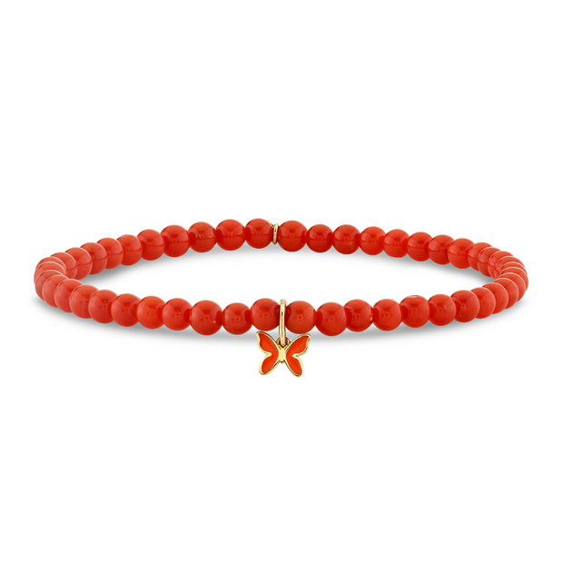 Red Bamboo Coral & Enamel Butterfly Charm