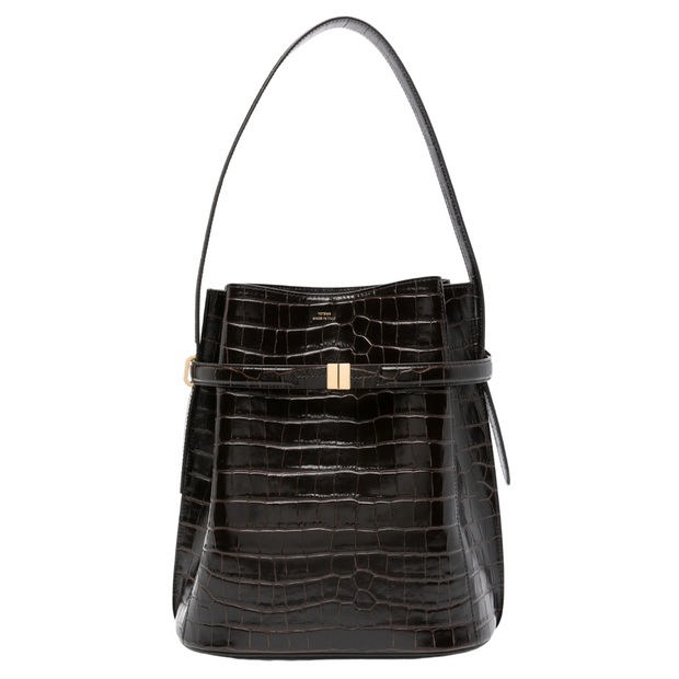 Croco Embossed Belted Bucket Bag