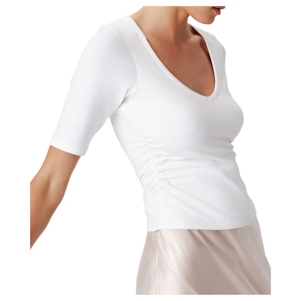 White Elbow Sleeve V-Neck Tee