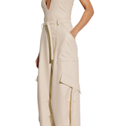 Ecru Faux Leather Pocket Pant
