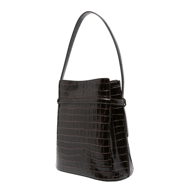 Croco Embossed Belted Bucket Bag