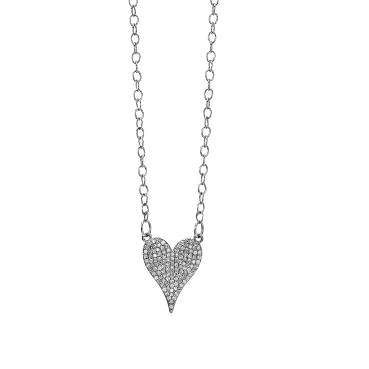 Diamond Heart Necklace w/ Oxidized Sterling Chain