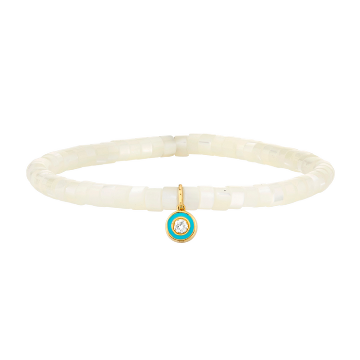 Pearl Heishi Beaded Bracelet w Enamel Charm