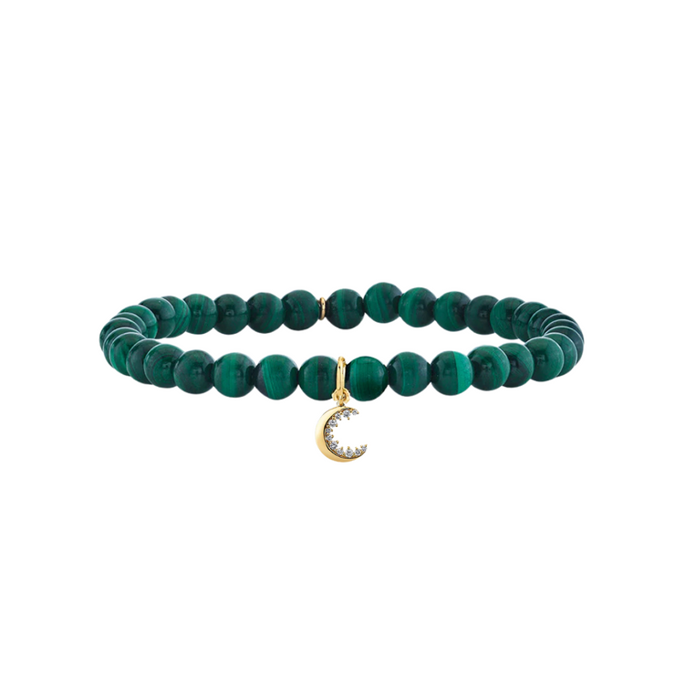 Crescent Moon Charm on Smooth Malachite Beads