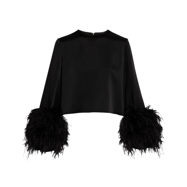 SATIN TOP WITH FEATHERS
