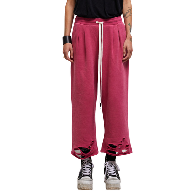 Shredded Wide-leg Pleat Sweatpant