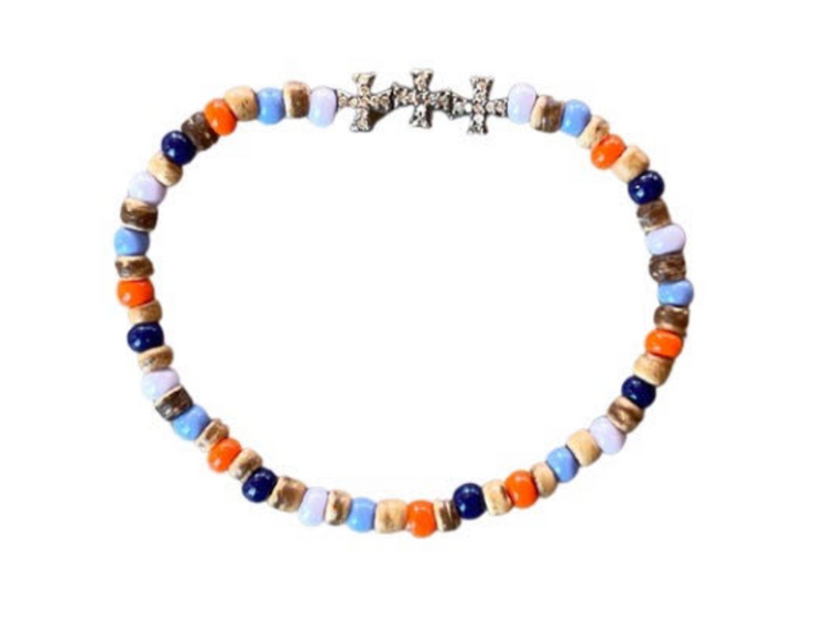 Mutli-colored bead bracelet with diamond crosses
