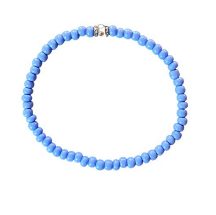 Glass bead bracelet with enamel and diamond bead
