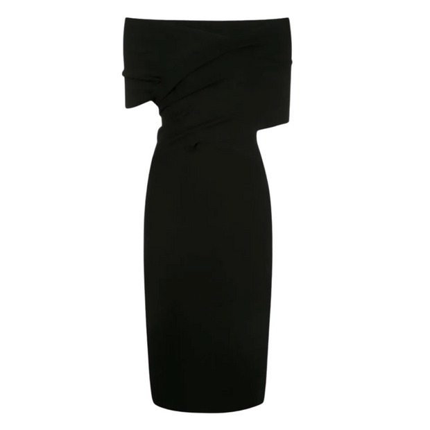 Altuzarra Peggy Knit Dress in Black (off the shoulder, knee length) from Gretta Luxe