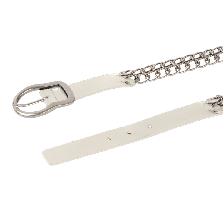 White Leather and Chain Belt